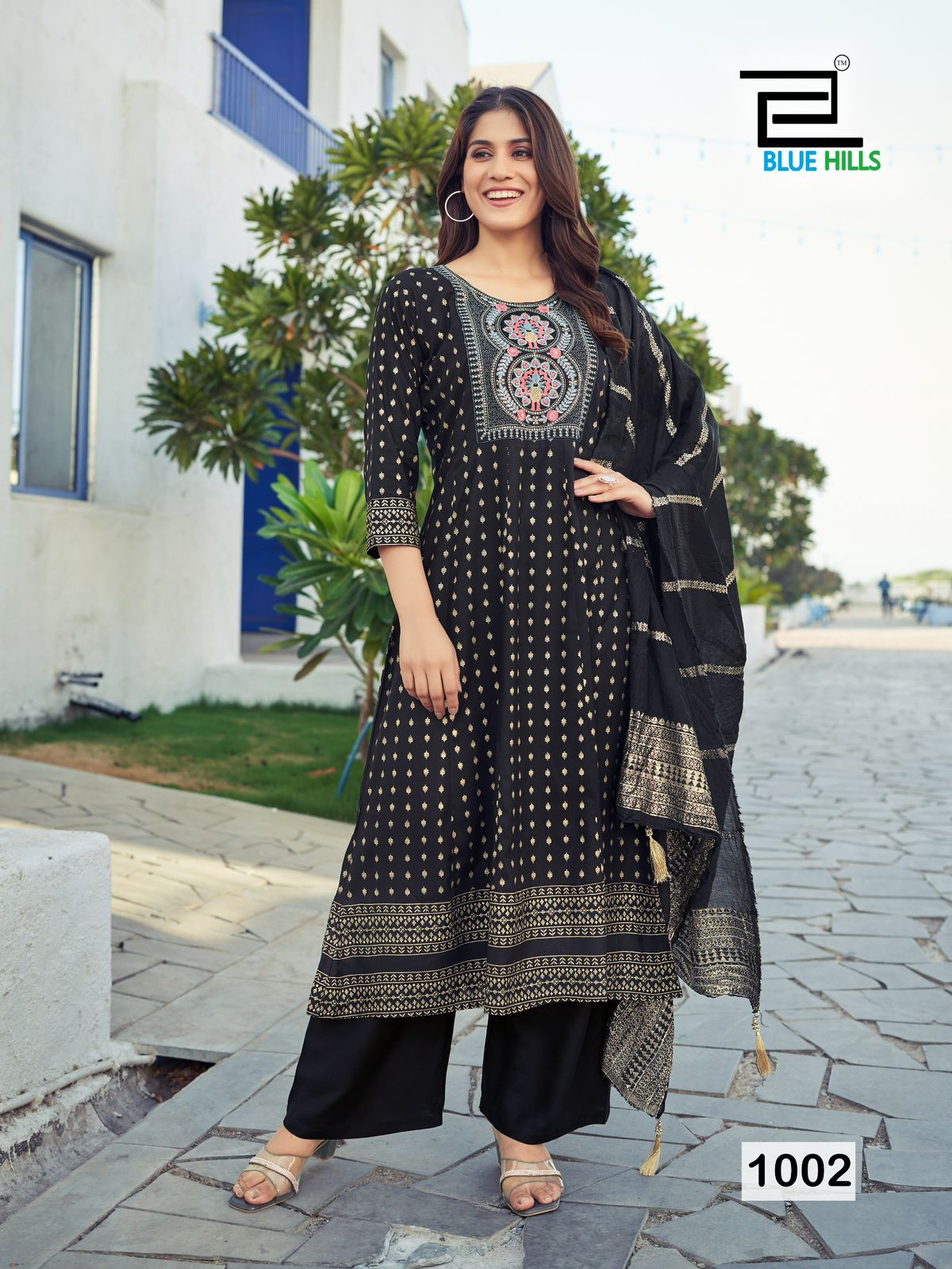 Muskan By Blue Hills Rayon Foil Printed Embroidery Kurti With Bottom Dupatta Wholesale Online